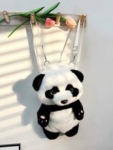 Plush Backpack - New Arrival Autumn Fashion Cute Panda Print, Fresh & Lovely, Shoulder & Crossbody, Small Bag - Black - View 5