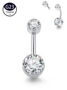 1pc Fashionable And Sexy G23 Titanium Implant Grade Medical Steel Navel Ring With Stone, Suitable For Daily Wear - Double Round - View 12