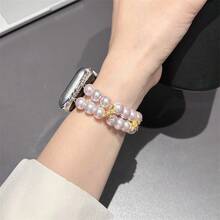 1pc Pearl & Butterfly Design Bracelet Strap Compatible With Apple Watch 3/4/5/6/7/8/Se - Pink - View 3