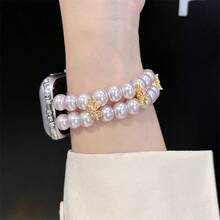 1pc Pearl & Butterfly Design Bracelet Strap Compatible With Apple Watch 3/4/5/6/7/8/Se - Pink - View 5
