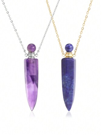 1pc Essential Oil Diffuser Crystals Necklace For Women Girl Hexagonal Pointed Healing Natural Stone Perfume Bottle Pendant Reiki Jewelry New Year Gift