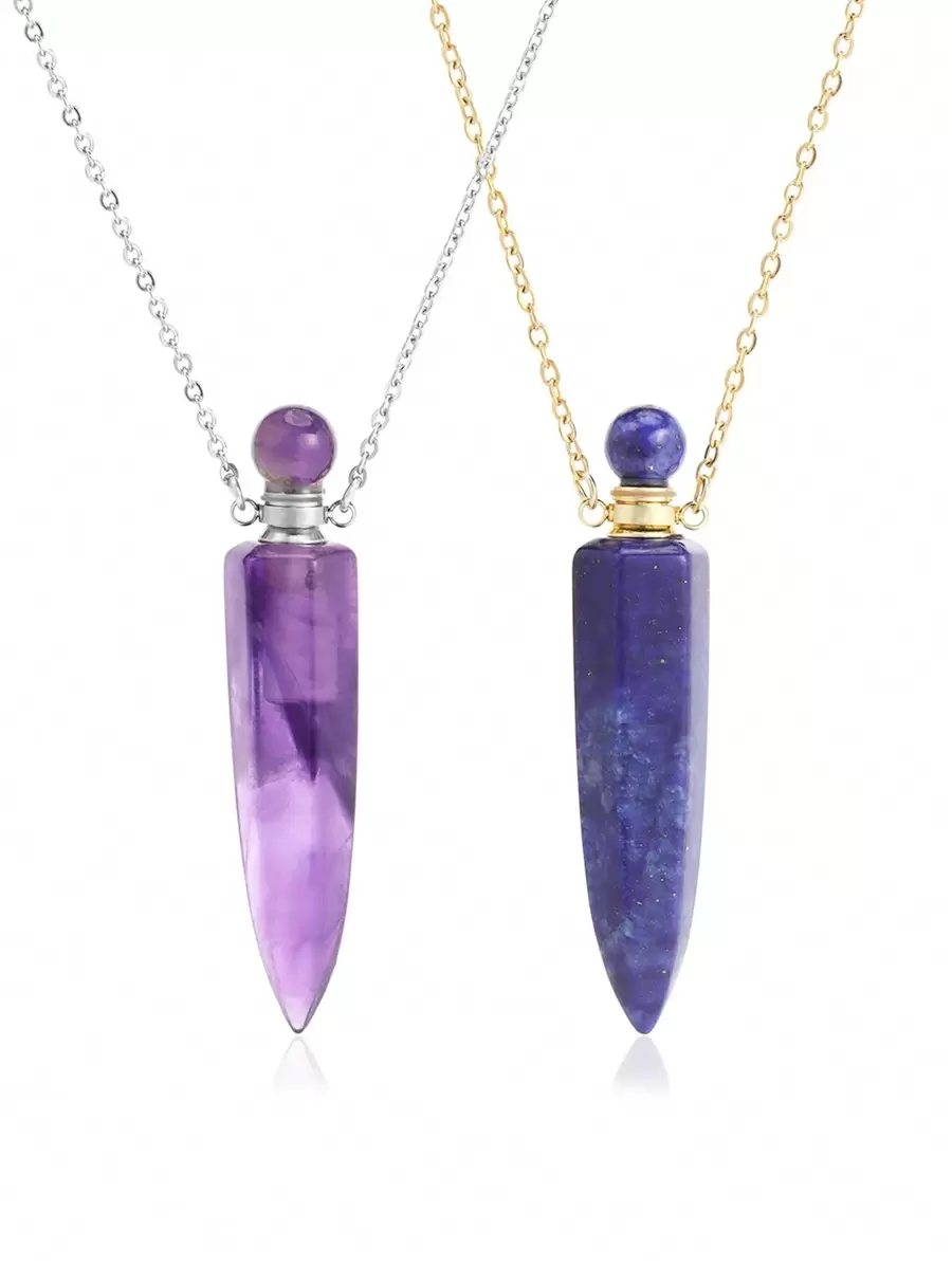 1 件裝精油擴散器水晶項鍊女式女孩六角形尖頭治療天然石香水瓶吊墜靈氣珠寶新年禮物 - Necklace - 查看 1