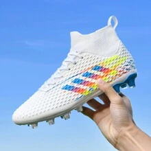 Wejiess男女運動鞋新品ag長釘防滑訓練鞋,戶外足球靴,專業足球鞋,高筒短釘足球鞋,羅納爾多球鞋 - 白色 - 查看 5