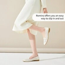 Rominz Women's Flats Shoes Comfortable Black PU Leather Ballet Flats For Women Casual Round Toe Dress Shoes Slip On Shoes Lightweight Foldable - Màu be - Xem 5