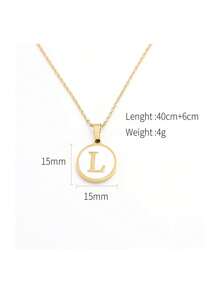 1 Pièce Collier Pendentif Lettre D'alphabet Rond En Acier Inoxydable, Convient Pour Un Port Quotidien Des Femmes