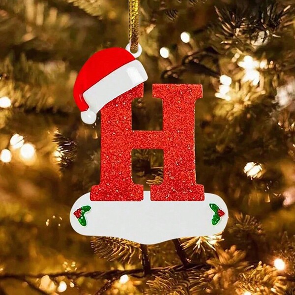 1 Pieza Inicial De Navidad Con Decoración De Letra De Sombrero Rojo, Decoración Colgante De Árbol De Navidad Diy, Colgante Personalizado Como Regalo