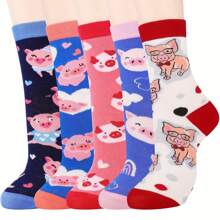 5 Pairs Of Pig Socks For Women Pig Gifts For Pig Lovers Fun Cute Animal Socks - Multicolor - View 1