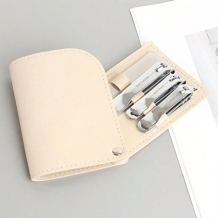 4入組便攜式修指甲套裝,帶有指甲刀、剪刀、指甲銼和旋轉盒 - 銀色 - 查看 1