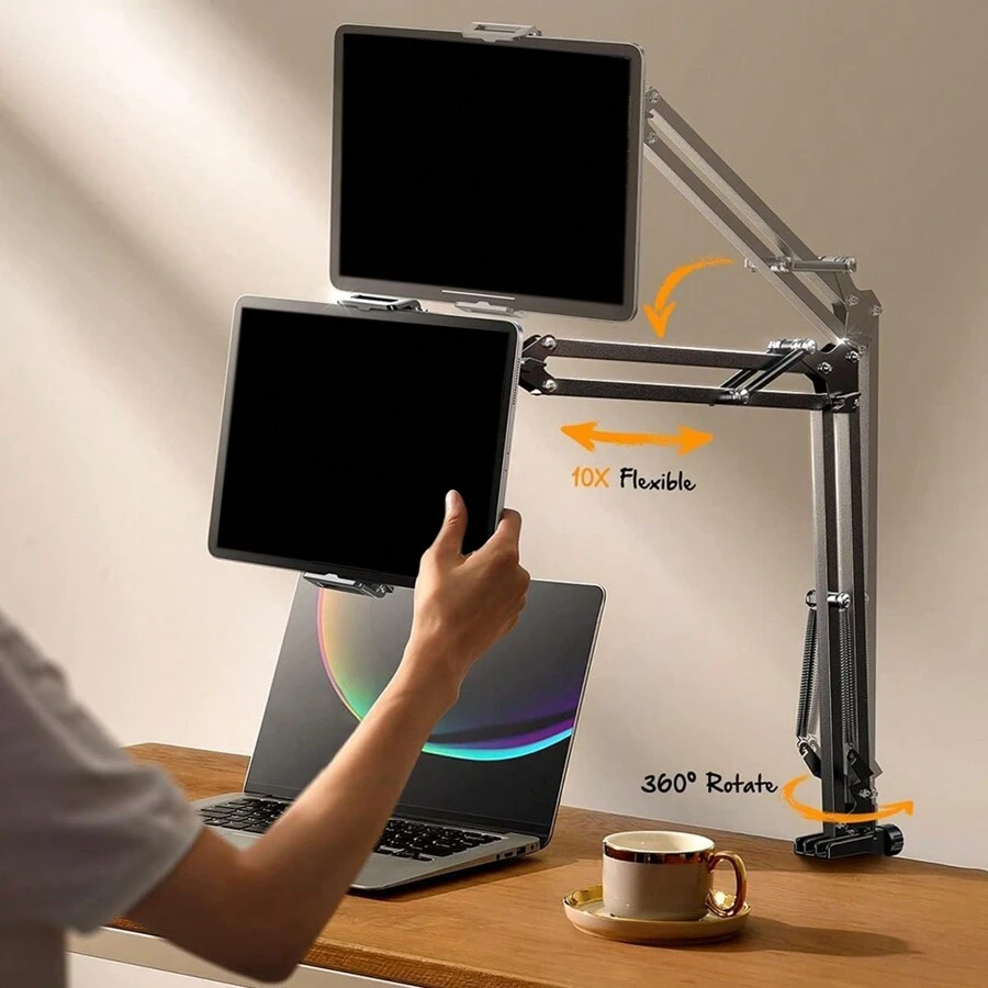 1pc Bedside Slouchy Tablet Stand, Fully Adjustable & Foldable Desktop Phone And Tablet Holder, Compatible With Thick Case, Angle Adjustable Phone Stand - Black - View 1