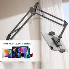 1pc Bedside Slouchy Tablet Stand, Fully Adjustable & Foldable Desktop Phone And Tablet Holder, Compatible With Thick Case, Angle Adjustable Phone Stand - Black - View 7