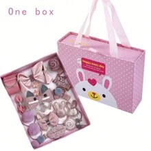 18入組女孩可愛的蝴蝶結髮夾套裝,女孩髮飾配件頭飾與禮品盒,適用於送女孩禮物 - 粉色 - 查看 1