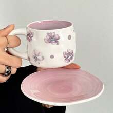 1 Conjunto Xícara De Chá E Pires De 250ml Retrô Pintados À Mão De Violeta Para Chá Da Tarde, Café E Presente Criativo