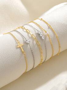 1条925纯银极简手链，18K镀金单钻AAAAA级立方氧化锆手链，可调节脚链，节日礼物 - 銀色 - 查看 2