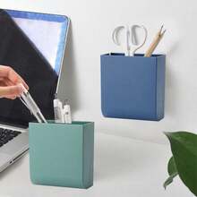 1 件壁掛式筆筒文具收納盒附手機充電槽適用於辦公室/家庭/辦公桌/牆壁 - 藍色 - 查看 9