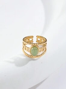 1入組新品18k鍍金天然綠松石鍊式不鏽鋼指環,女士專用 - 擁抱 - 查看 7