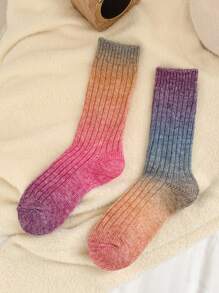 1 Pair Women Autumn/Winter Thick Ombre Asymmetrical Warm Fashionable Personality Crew Socks