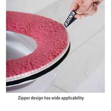 1pc Soft Bathroom Toilet Mat With Zipper & Waterproof Coating, Washable And Cute Thickened Toilet Seat Cover - Baby Blue - View 3