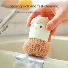 1入組帶手柄的蛋殼形狀納米鋼絲清潔球（非常適合清潔鍋子、櫥台、爐頭、碗碟、水槽和杯子）,廚房清潔不留殘留物 - 雞蛋殼奈米鋼絲球 - 查看 2