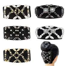 1 Pieza Peine Elástico De Cuentas Con Decoración, Peine Mágico Con Doble Clip De Cuentas Para Accesorios De Peinado Para Chicas - Negro - Ver 2