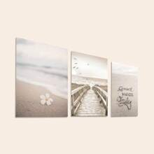 3入組現代沿海海景名言牆藝術套裝,包括碼頭和海灘,適用於臥室、客廳、廚房、辦公室等,帆布印刷（不含框架） - 風景(不含框) - 查看 4