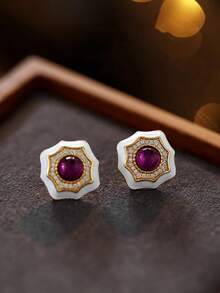 1對精緻鳶尾花耳扣女士珠寶,女性s925純銀優雅精緻復古耳環,適用於女孩生日、舞會、節日裝飾和禮物 - 鳶尾花耳釘 - 查看 4