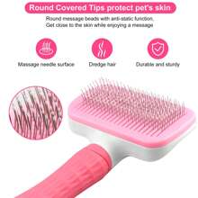 1pc Pet Grooming Brush, Deshedding Tool For Dogs And Cats, One-Click Loose Undercoat Removal, Pet Grooming Tool - Pink - View 3
