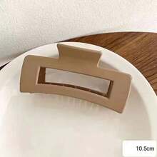 1入實色幾何中空矩形髮夾,適用於日常使用,適合厚髮女性 - 棕色 - 查看 2