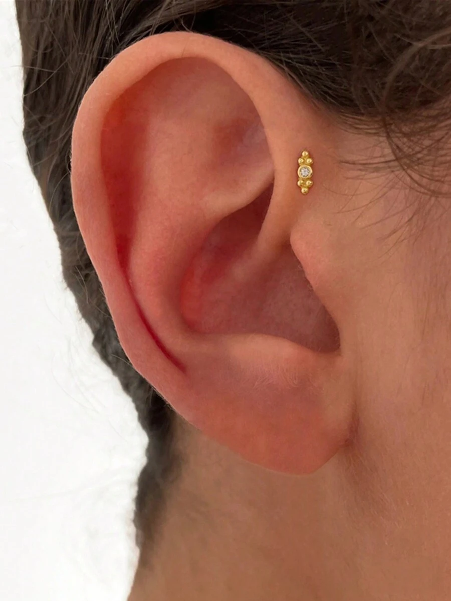 1pc Rhinestone Decor Sterling Silver Stud Earring - Yellow Gold - View 1