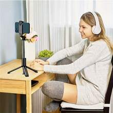 4合1可攜式自拍杆三腳架，配有可拆卸無線遙控器，伸縮輕巧的手機架，適用於蘋果iOS/安卓智慧型手機 - 黑色 - 查看 2