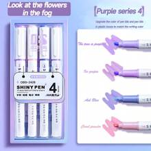 4pcs/Set Flashy Highlighter Pens For Students, Office Workers. With Highly Attractive Value For Notetaking, Marking, Drawing - Purple Box - View 1