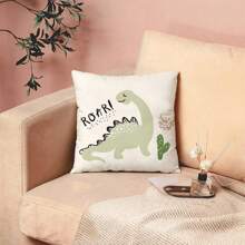 1入組簡約卡通恐龍45*45cm聚酯數字印花裝飾枕套,不含枕芯,隱藏式拉鍊,適用於沙發,客廳,臥室 - 彩色 - 查看 5