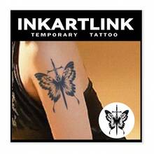 Inkartlink 1入組10*12cm蝴蝶/草本汁臨時紋身,紋身,持久15天或1-2週,半永久,逼真持久 - 黑色 - 查看 3