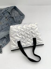 刺繡菱形肩背袋配大內袋,休閒、簡約、優雅女式肩背袋 - 米色 - 查看 3