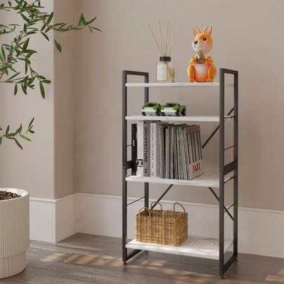 Bookshelf Adjustable White Faux Marble Organizer, Modern Small Bookcase For Small Space,Industrial Wooden Storage Display Rack And Storage Organizer For Living Room Home Office