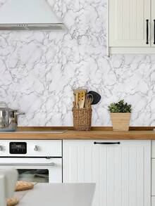 1片灰色大理石纹自粘墙纸，可移除，乙烯基材质，防水墙纸，适用于台面、橱柜、防溅板、搁板 - 白色 - 查看 9