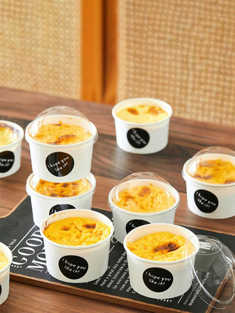 10 件裝帶貼紙紅豆沙和牛奶糕點杯和酥皮盒,耐熱紙碗用於甜點包裝 - 白色 - 查看 1