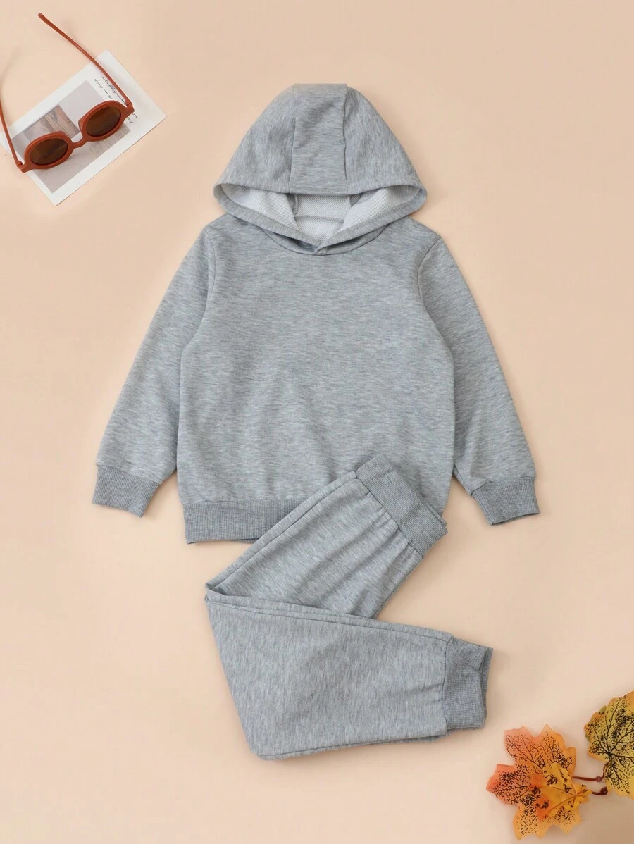 Conjunto informal de niño joven con sudadera con capucha y pantalones de chándal de unicolor - Gris Claro - Ver 1