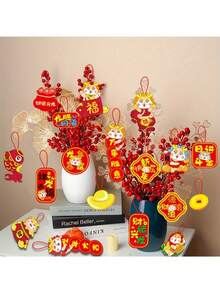 18pcs, Chinese New Year Pendants, Bonsai Decor, Window Decor, Door Decor, Home Decor, Chinese Good Luck Gift For Safety Health Wealth And Success, Spring Festival Decor Supplies - Red - View 11