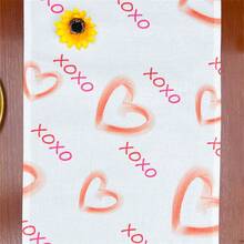 1pc Linen Table Runner With Heart Shaped Red Print, Suitable For Wedding Anniversary, Valentine's Day, Restaurant Decoration, Living Room And Foyer Decoration. Can Be Washed And Reused Multiple Time - Kiss, Hug, Love - View 7