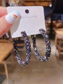 1 Pair Of European And American Fashionable And Exquisite All-Match Earrings, High-End And Zirconia Embellished Round Circle Dangle Earrings, Personalized And Stylish Ear Jewelry Suitable For Women's Daily Wear - Earrings - View 3