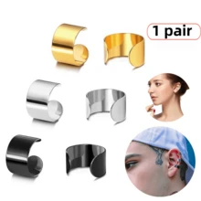 1pair Hip Hop Style Gold Plated Stainless Steel Hypoallergenic Non-Pierced Ear Cuff, Suitable For Japanese And Korean Street Style, Minimalist, High-End Nightclub, Punk Gift - C-shaped Ear Clip - View 1