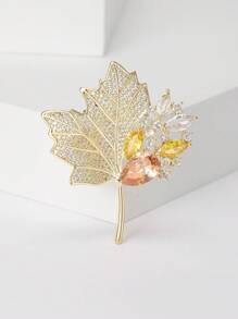 1pc Fashionable Inlaid Copper Maple Leaf Shaped Brooch Suitable For Women'S Daily Wear - Leaf - View 7
