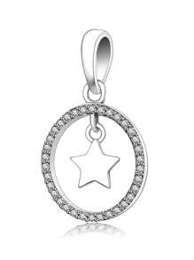 1個極簡風格925純銀圓形星星墜珠,diy手工藝品,男女適用,派對必備 - 銀色 - 查看 1