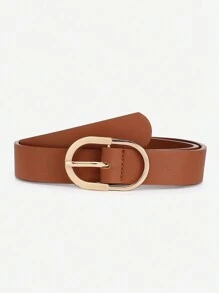 1條女款學生青年皮革腰帶，適用於牛仔褲，時尚金色扣頭女裝腰帶 - 棕色 - 查看 12