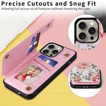 OUKNOEO 时尚双扣烫印花卉仿皮钱包式手机壳,兼容 17 Air 16 15 14 13 Pro Max Plus S26 S25 Edge S24 S25 FE - 彩色 - 查看 6