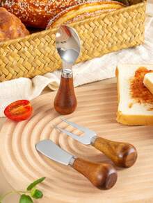 4 件裝收納盒立式奶油刀起司刀起司果醬麵包抹刀 - 棕色 - 查看 6