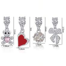 1pc Pink Bear Diy Bowknot, Crystal & Heart Shaped Pendant, Great For Bracelet Design And Handcraft Making Valentines - Bear - View 2