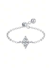 1 Pièce Bague Ajustable En Chaîne De Lien En Zircone Cubique De Conception Géométrique À La Mode En Argent Sterling 925 Pour Bijoux De Mariage Et Fiançailles Pour Femmes