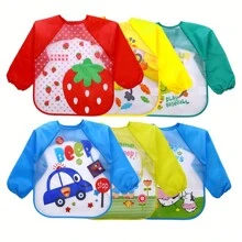 1 件婴儿防水长袖喂奶围兜/艺术罩衣，随机设计 - 藍色 - 查看 4