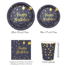 84pcs Golden Birthday Party Supplies Set, Birthday-Stamped Disposable Dinner Plates, 7/9 Inch Deep Blue With Gold Birthday Party Plates, Golden-Stamped Disposable Paper Plates, Cups And Napkins, Suitable For Birthday Party Decorations